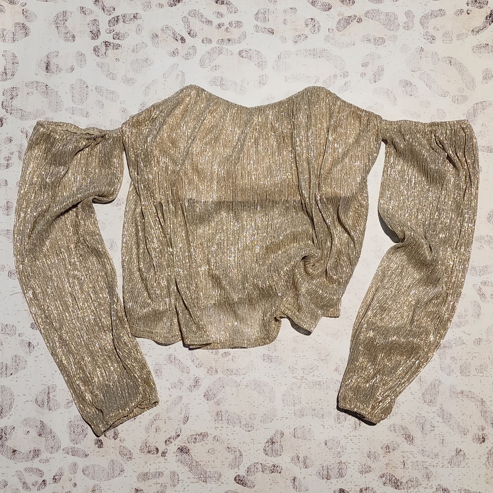 Off Shoulder Gold Crop Top